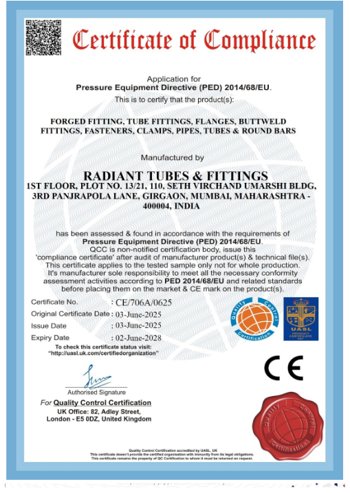 PED 2014/68/EU Certificate